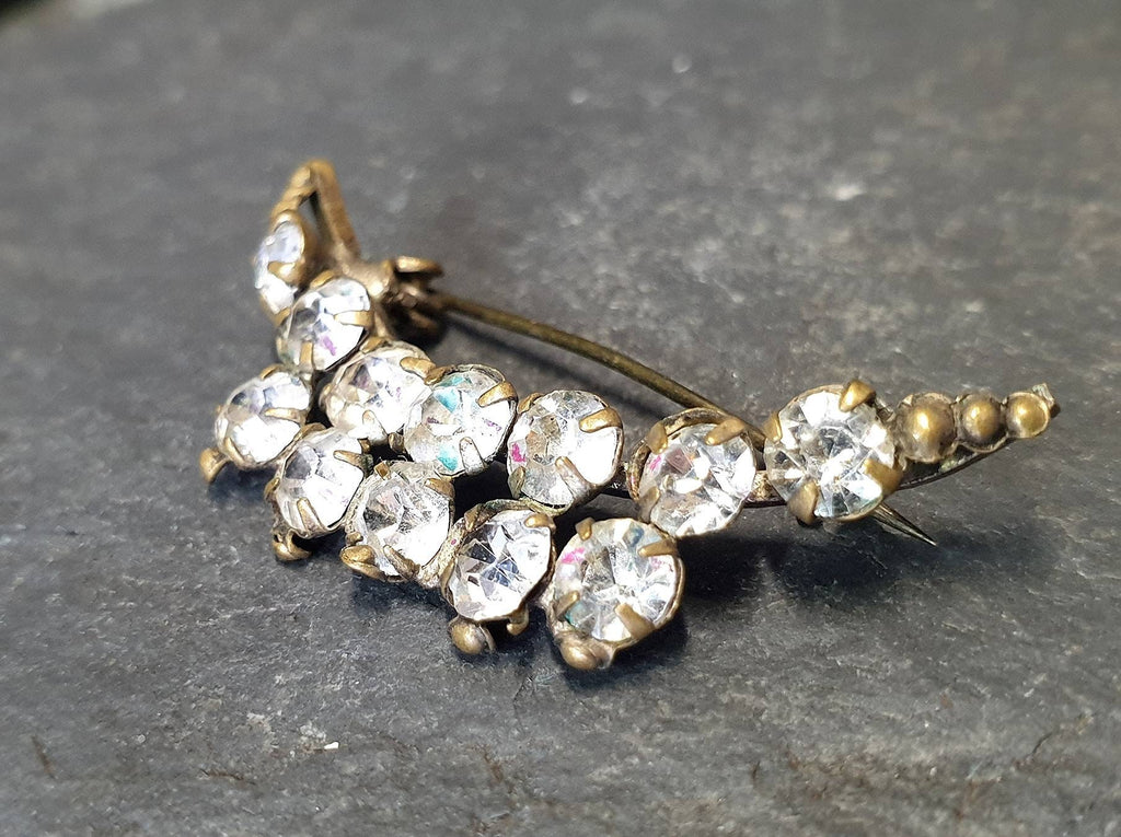 Antique Edwardian Crescent Moon BROOCH - Paste Stones - 2.7g