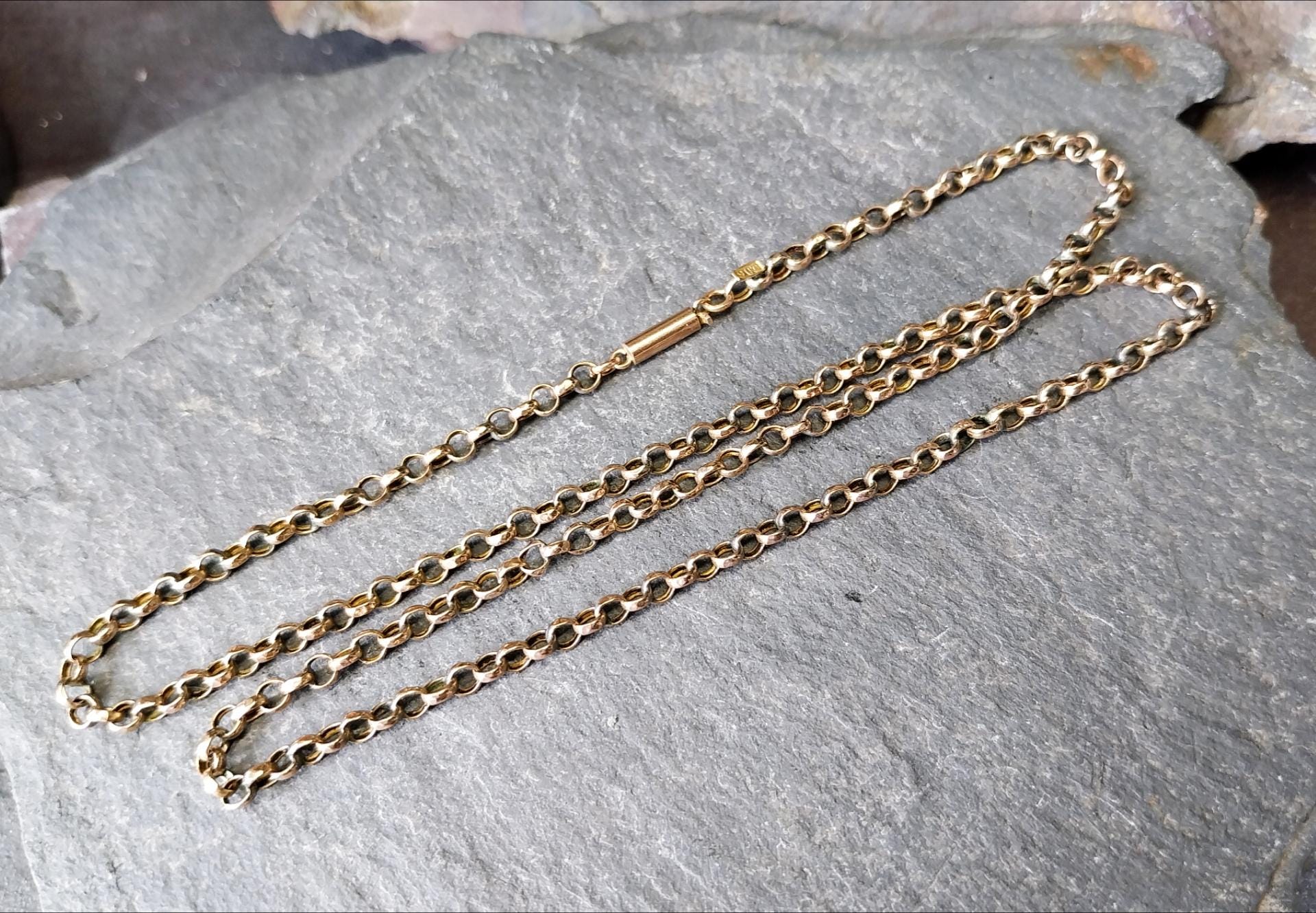 Antique 9ct GOLD BELCHER Chain Necklace with Barrel Clasp - 17.5" - 4.1g