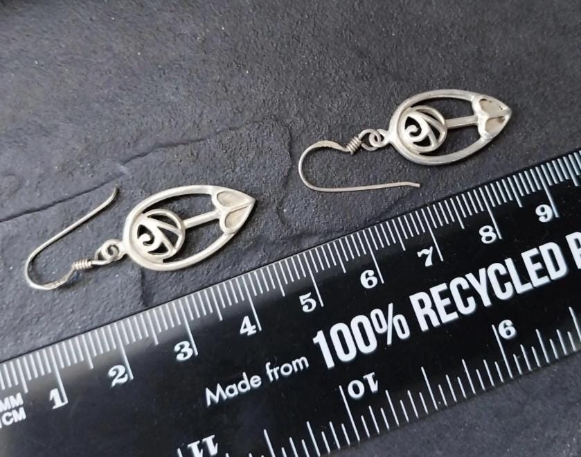 Sterling Silver CELTIC LEAF & ROSE Dangle Earrings -  4.1g