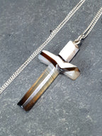 Victorian Antique Banded Agate Cross on 18" Sterling Silver Chain - 3.9g