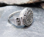 Vtg SILVER POISON LOCKET Ring - (secret compartment) Size uk M  (us 6) - 6.5g