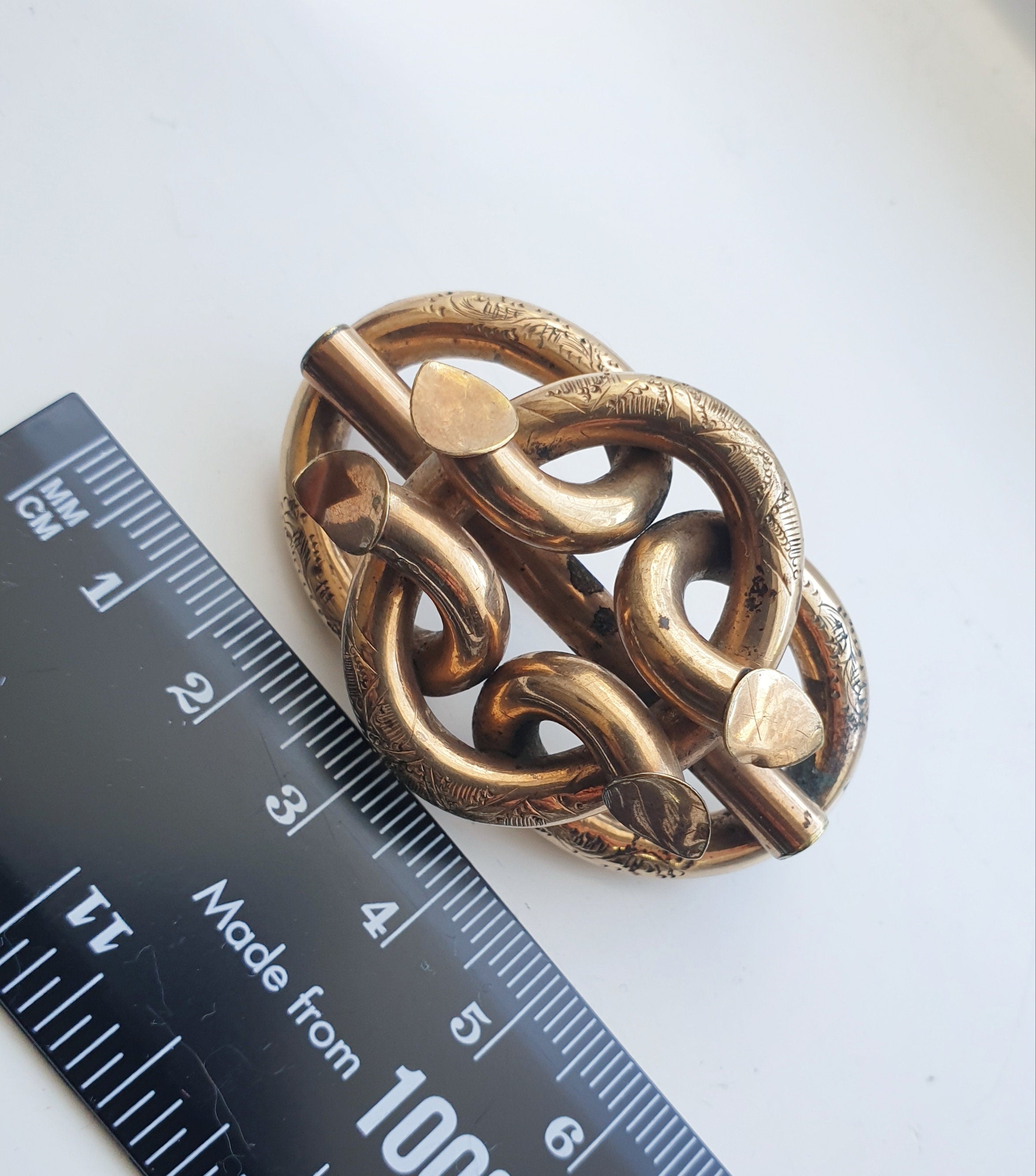 Antique 9ct Gold Infinity Lovers Knot  brooch Pin - 17.5g