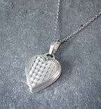 Vtg Sterling Silver Heart Locket -  Geometric Design on 19" Chain - 6.2g