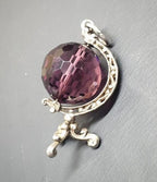SILVER SPINNING GLOBE Bracelet Charm - Vintage Amethyst world - 6g