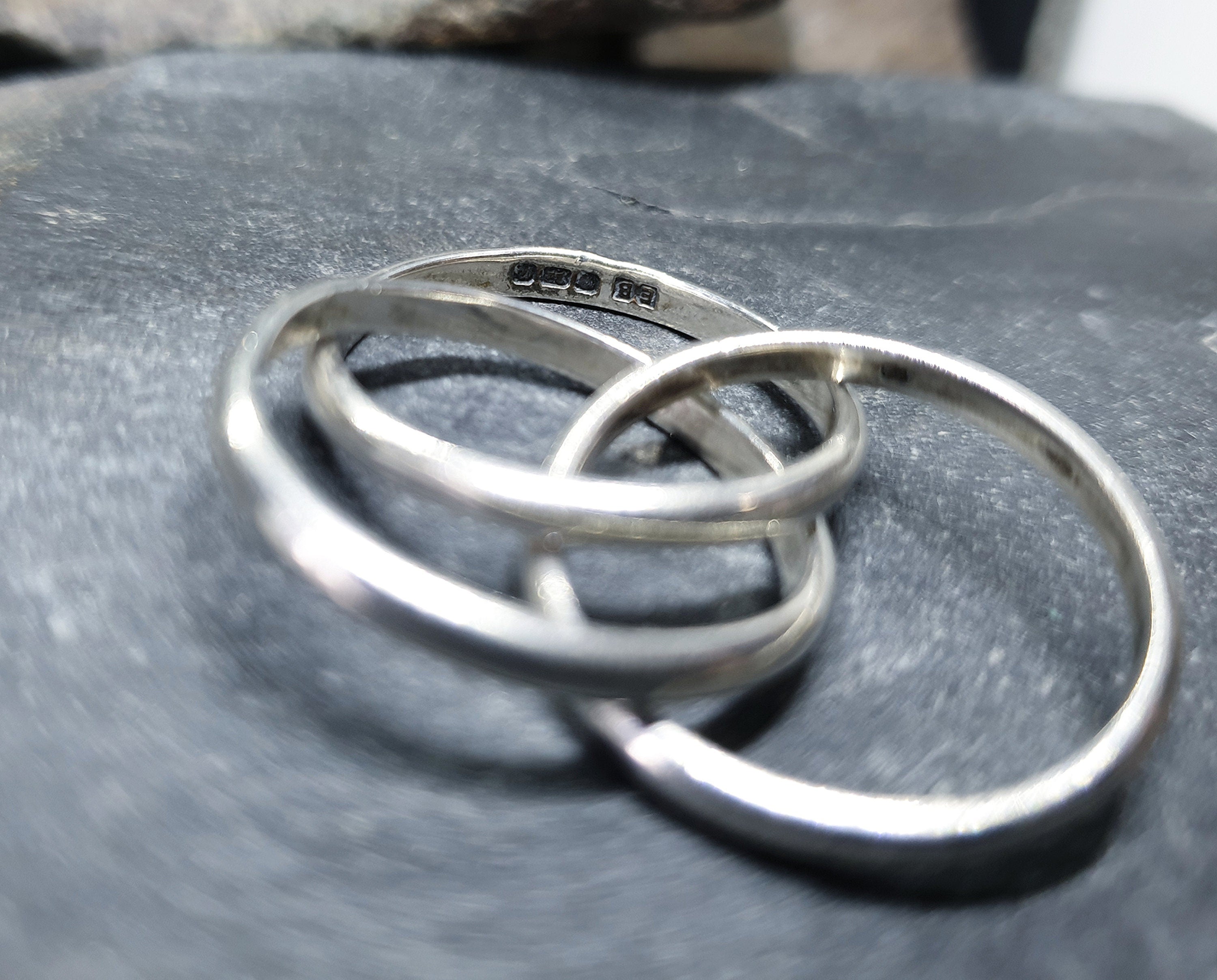 Vintage Triple Band Puzzle Ring - Hallmarked Sterling Silver - Size M (6) - 5.1g