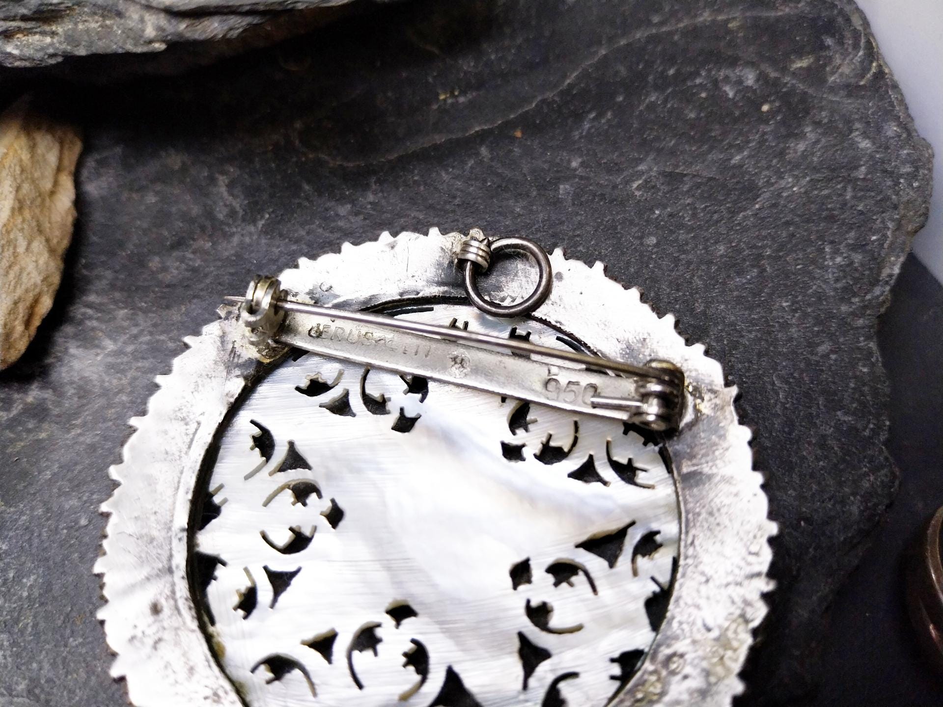 Large Vintage Sterling Silver and Mother of Pearl Christmas Star Brooch 17.2g