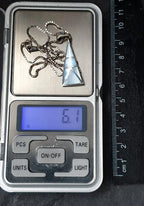 Sterling Silver Vintage Blue MOP Necklace Pendant Drop - with 16" chain - 6.1g