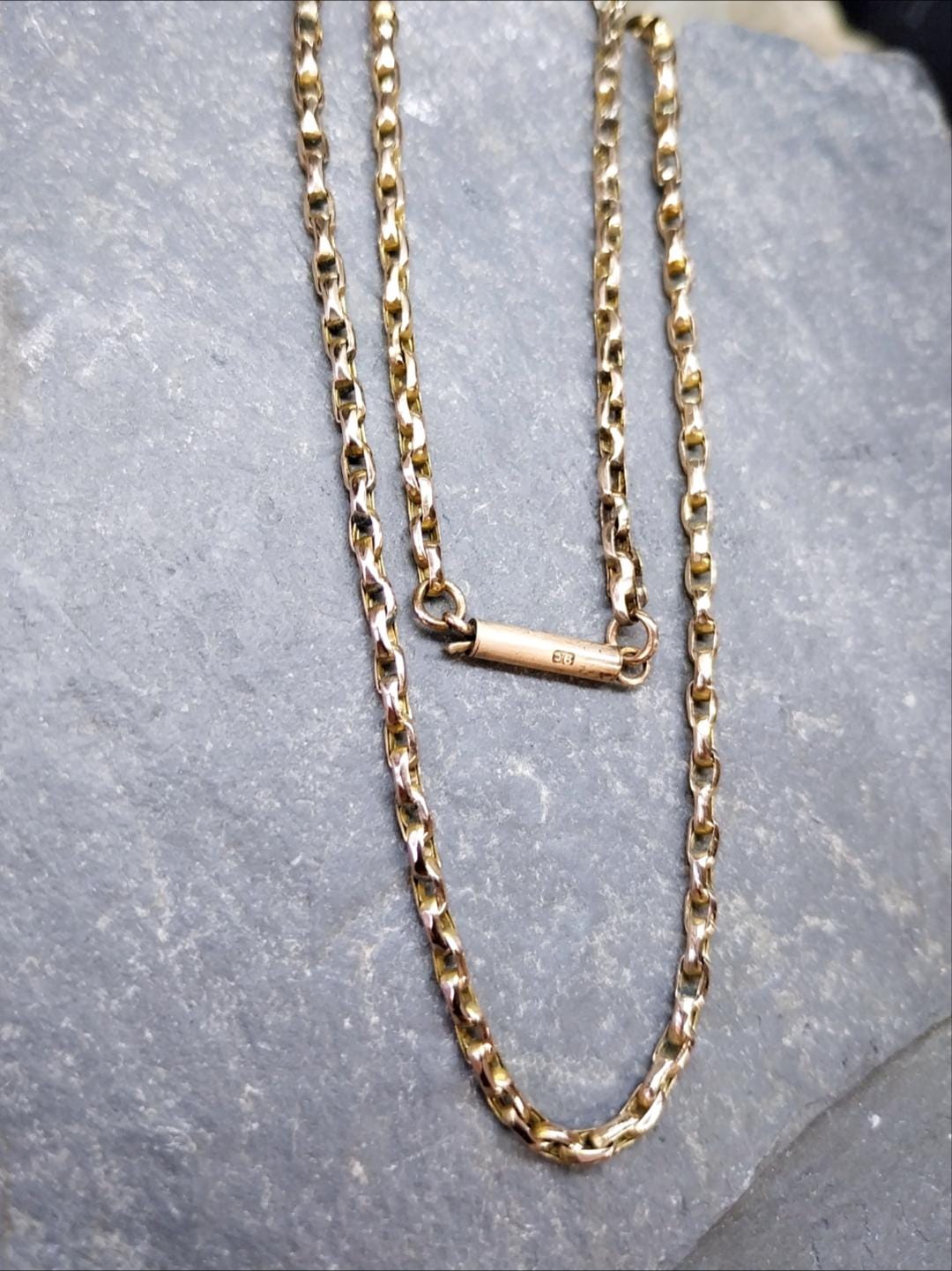 Antique 9ct GOLD Rolo BELCHER Chain Necklace with Barrel Clasp - 17" - 5.3g