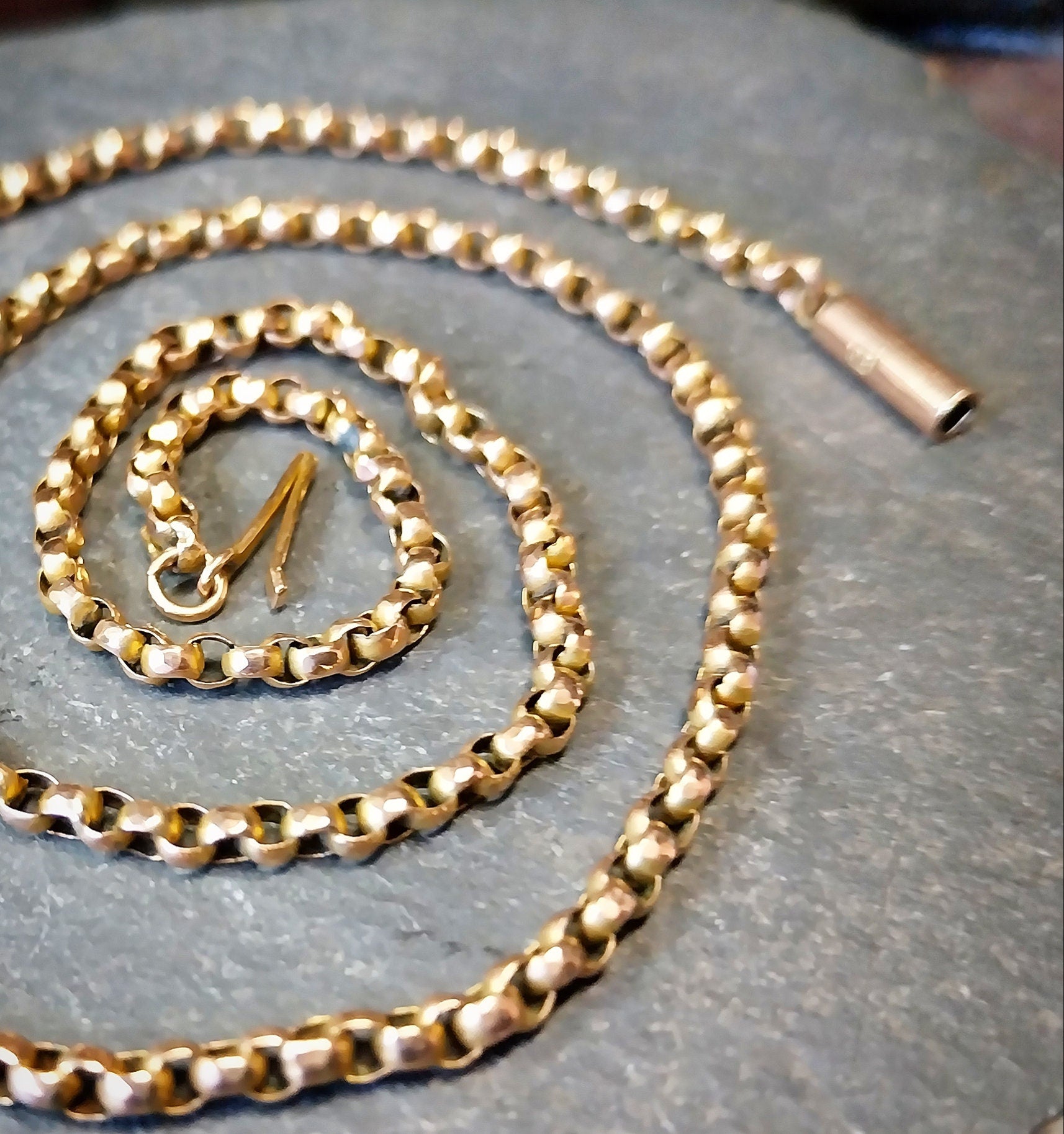 Antique 9ct Rose GOLD BELCHER Chain Necklace with Barrel Clasp - 18" - 5.2g