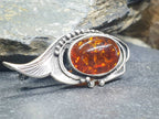Vintage SILVER AMBER Brooch - Abstract Leaf Art Nouveau Style - 4.2g