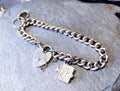 Vintage Silver CHARM BRACELET with Bible and Rings Charms with heart padlock clasp - 27.4g