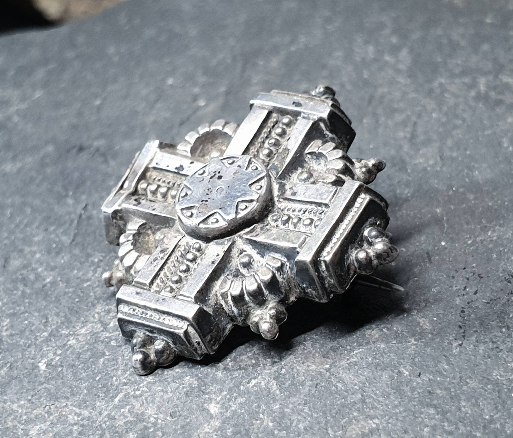 VICTORIAN SILVER Star CROSS Brooch - Celtic Cross - 1883 - 2.8g