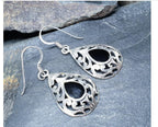 Sterling Silver Dangle Earrings - with Black Onyx Stone - 3.2g