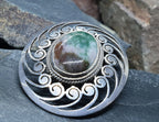 Large Sterling Silver Moss Agate Silver Brooch - 11.1g