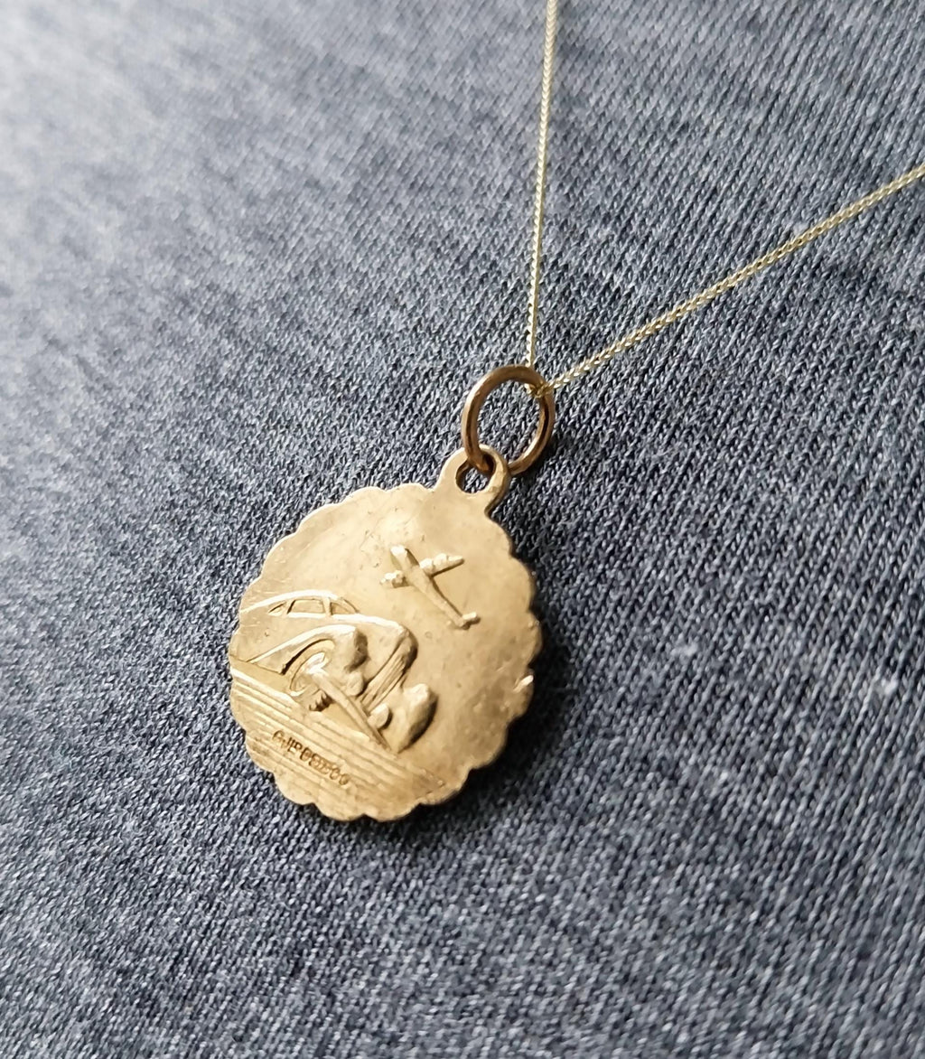 9ct Gold Georg Jensen St Christopher Necklace Pendant - Double Sided on 20" Chain - 4.4g