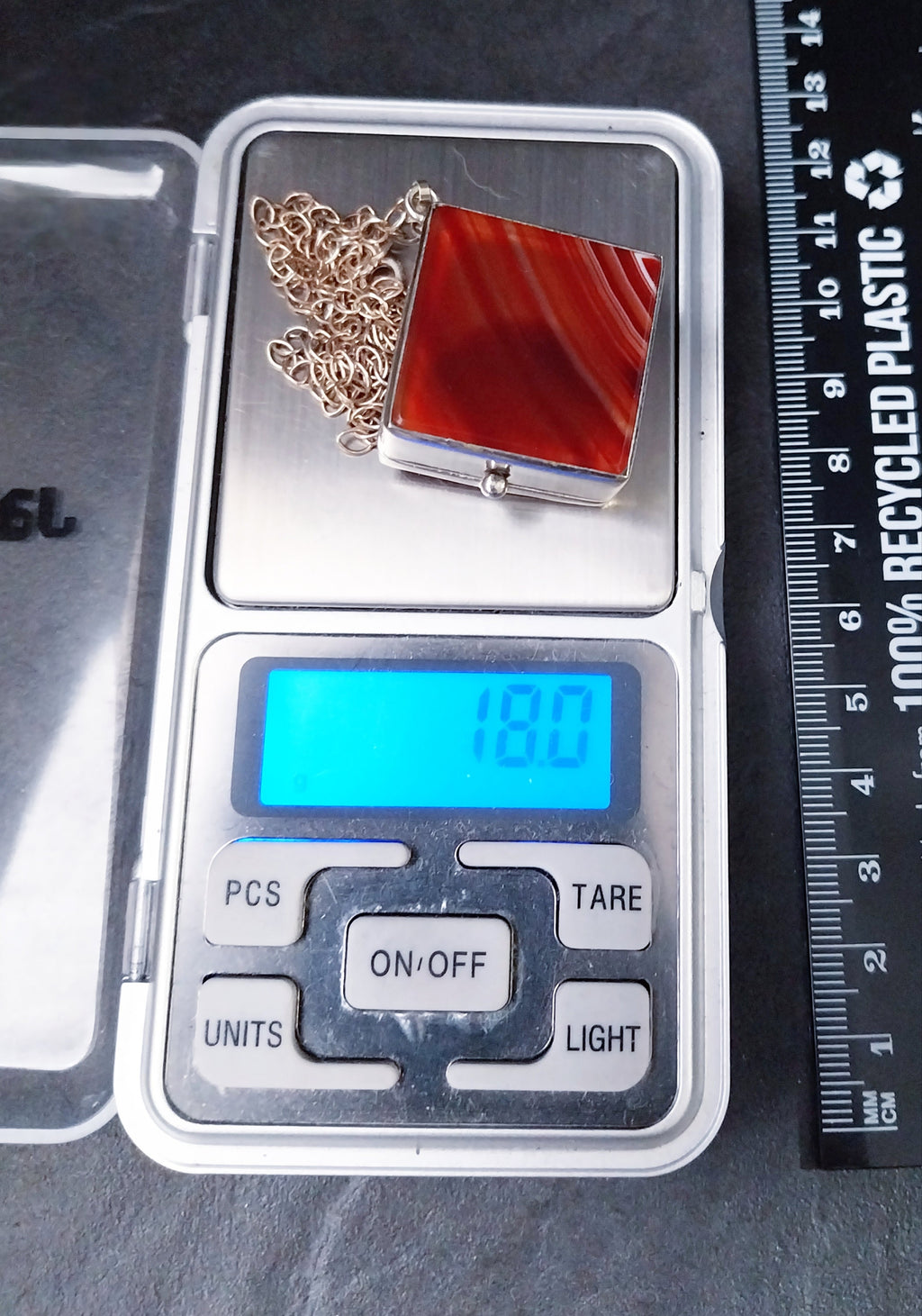 Large Striped Agate Pill Snuff Box Locket - 20" chain - 18g
