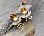 Antique Sterling Silver Carnelian Thistle Earrings - Screw Backs - 3.4g