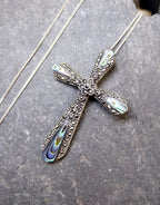 Large Vintage CROSS Pendant Necklace - Sterling Silver on 20" Chain - 7.6g