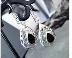 Sterling Silver Dangle Earrings - with Black Onyx Stone - 3.2g
