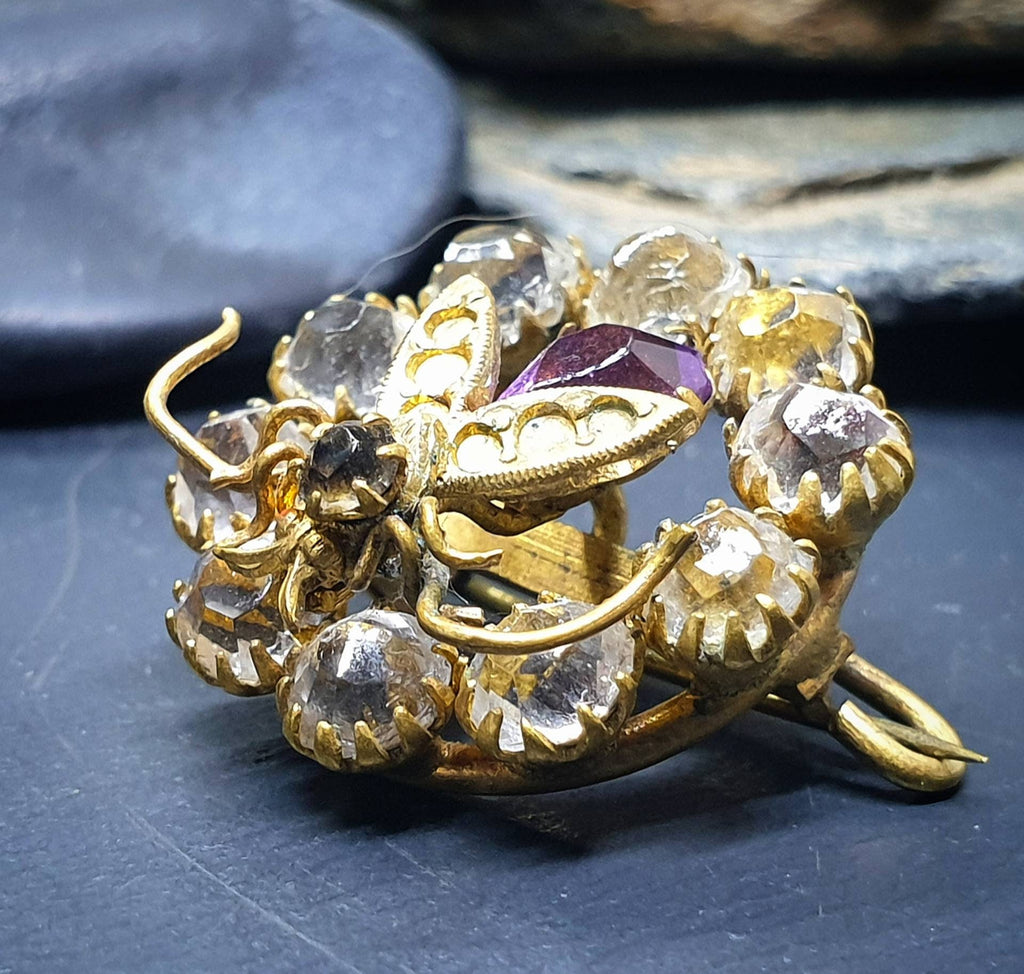 VICTORIAN FLY Insect BROOCH - Pinchbeck Pin and Paste stones