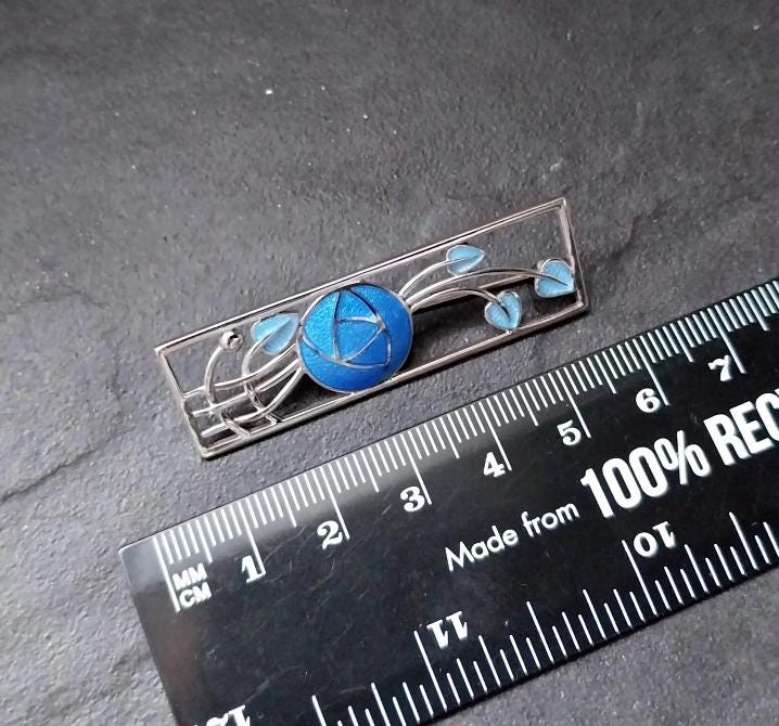 Vintage Blue Rose Brooch - Mackintosh Rose Enamelled by Sea Gems - 5g