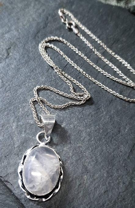 Sterling Silver White Quartz Necklace  on 16" Chain - 6.9g