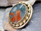 Victorian SWIVEL LOCKET BROOCH with Moss Agate - Big Size - 32.2g