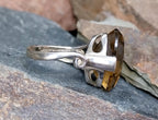 Vintage SILVER RING with Large Smoky Quartz - uk size P (us 7.5) - 5.8g