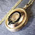 Antique Rolled Gold LOCKET NECKLACE - Black Enamel Buckle on 18" Chain - 10.3g