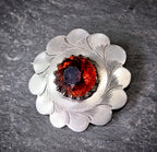 Antique Scalloped Citrine Brooch - Low Grade Silver - 7.4g