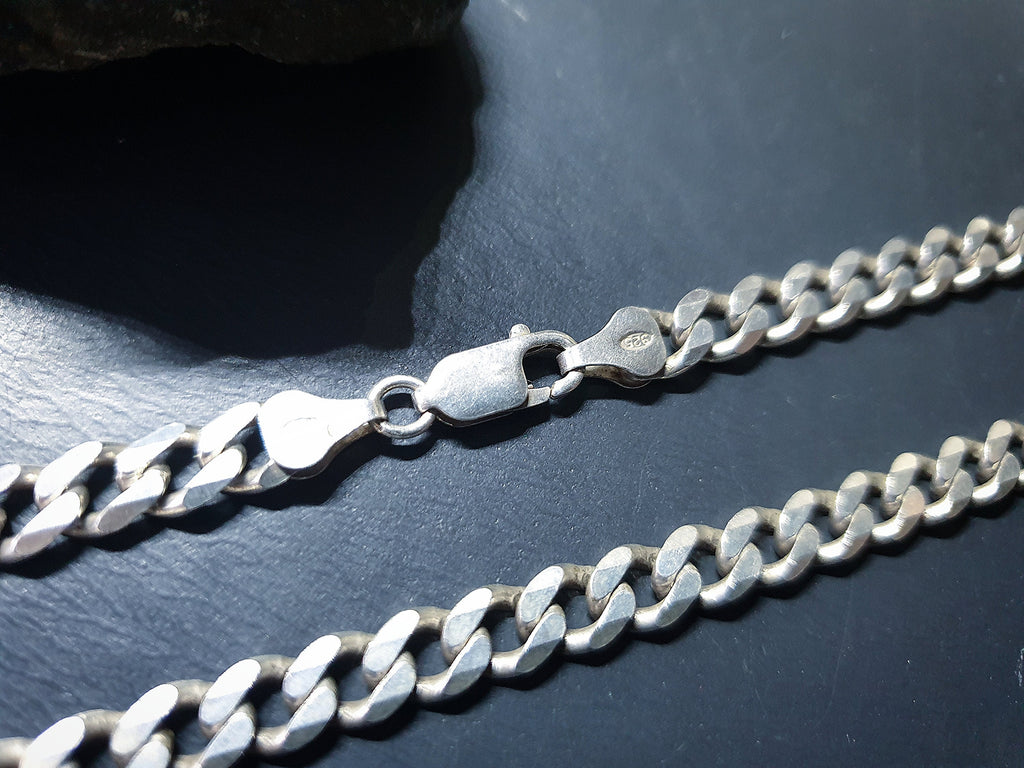 Chunky STERLING SILVER Flat Curb Link Chain Necklace - 20" Long - 32.8g