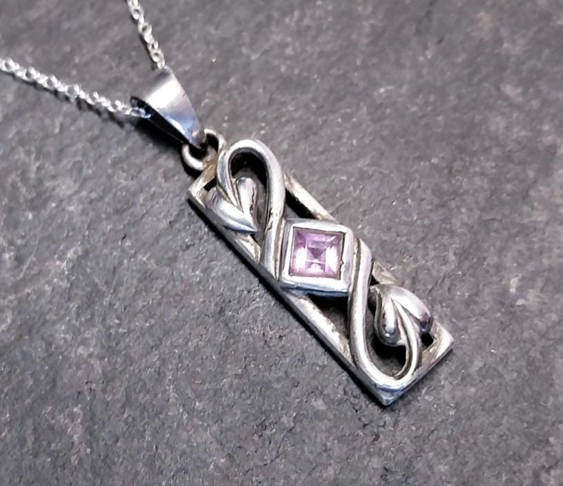 Vintage Sterling PENDANT NECKLACE with Amethyst on 18" - 4.7g