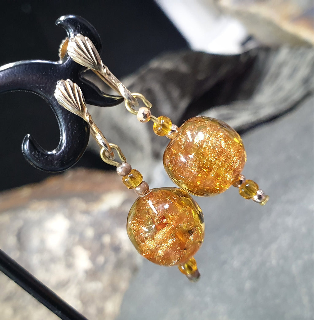 Antique EARRINGS Amber Murano Style Dangly - Screw Backs - 6.3g