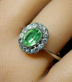 Vintage 9ct Gold Tourmaline Paste Stone Ring - Art Deco - Size uk V (us 10.5) - 2.8g