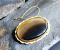 Antique Victorian Brooch - Landscape Banded Agate - 12.8g