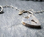 Vintage SILVER LINK BRACELET with 3 Charms and Padlock Lock - Sterling Silver - 17.2g