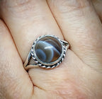 Vintage Sterling SILVER BANDED AGATE Ring - Size uk N (us 6.5) - 3.5g