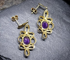 Vintage 9ct Gold Amethyst DROP EARRINGS - Hallmarked - 4g