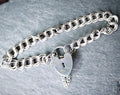 Vintage SILVER Double LINK BRACELET with Padlock Lock Clasp c 1980 - 17cm - 13.7g