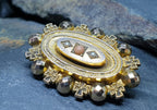 Antique 9ct GOLD Locket BROOCH - Seed Pearls and Coral - 5.8g