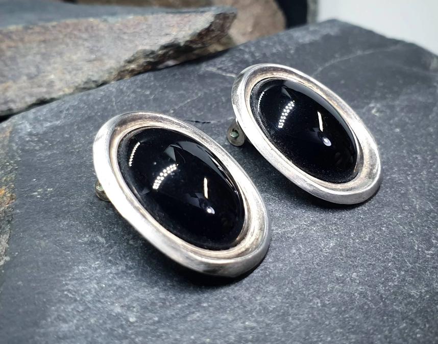 Vintage Art Deco 800 Continental Silver Earrings - Clip On studs - 11.8g