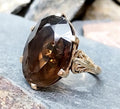 Huge Antique 9ct GOLD Smoky Quartz Ring - Size uk L (us 5.75) - 7.2g