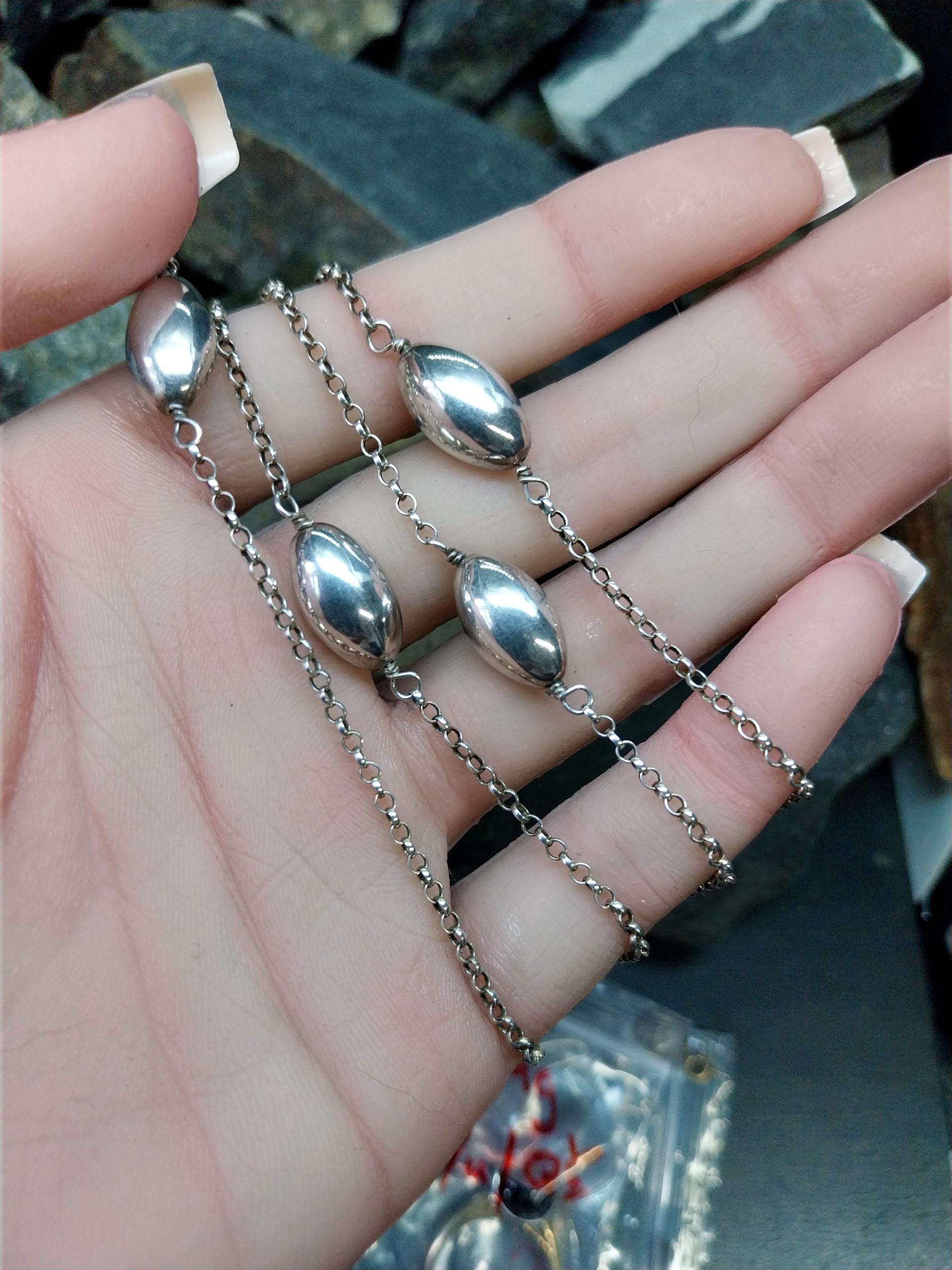 Sterling Silver Extra Long Belcher Chain Beaded Necklace - 32" - 11.3g