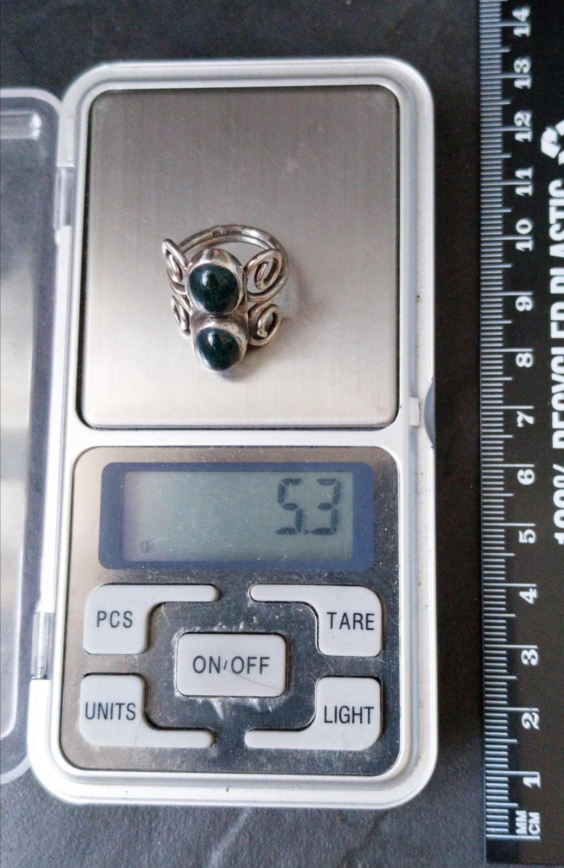 Vintage SILVER Double Bloodstone Agate RING - uk size L (us 5.5) - 5.3g