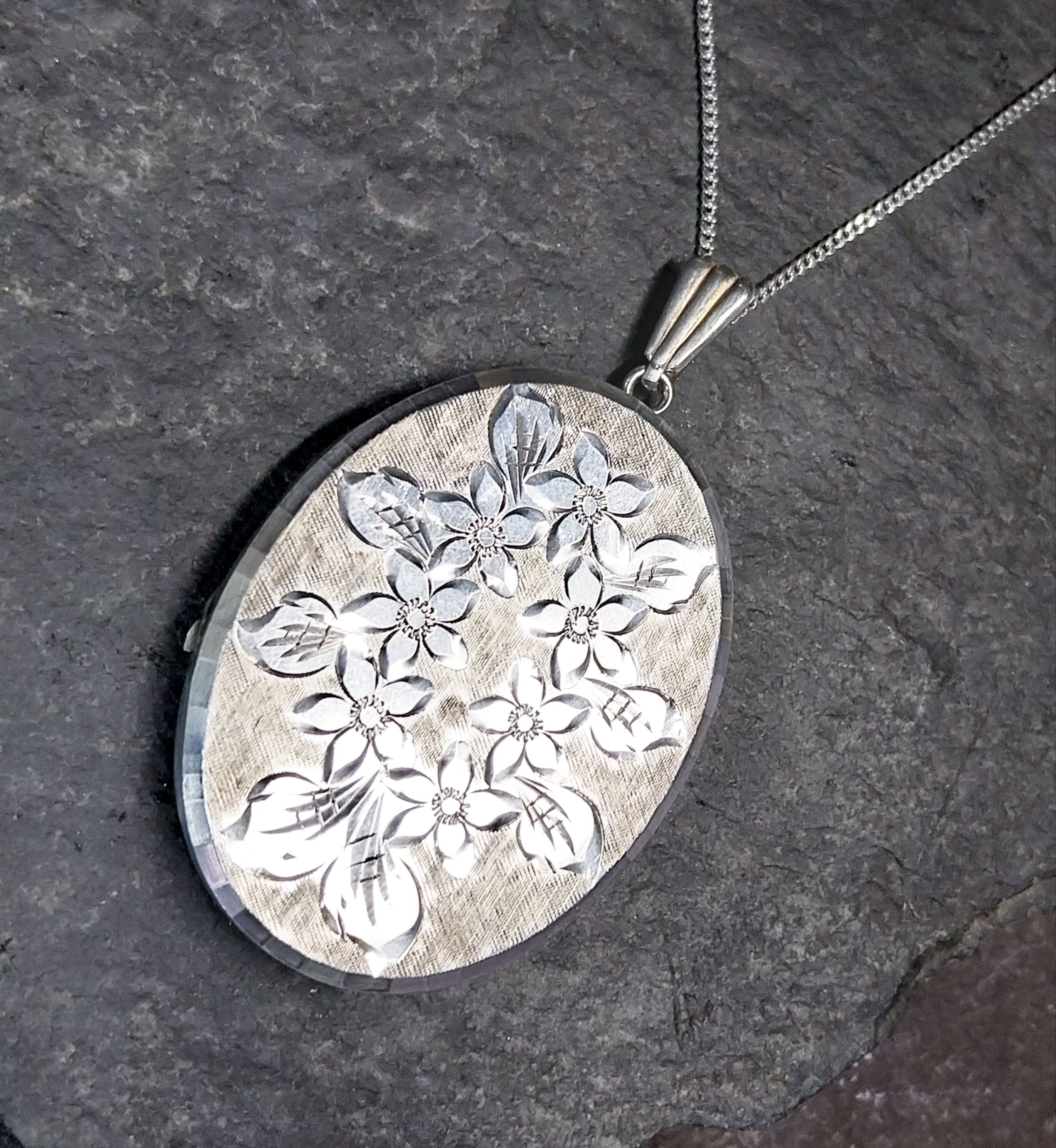 Huge Georg Jensen SILVER LOCKET Necklace, 7 Flowers on  20" Chain - 16.7g