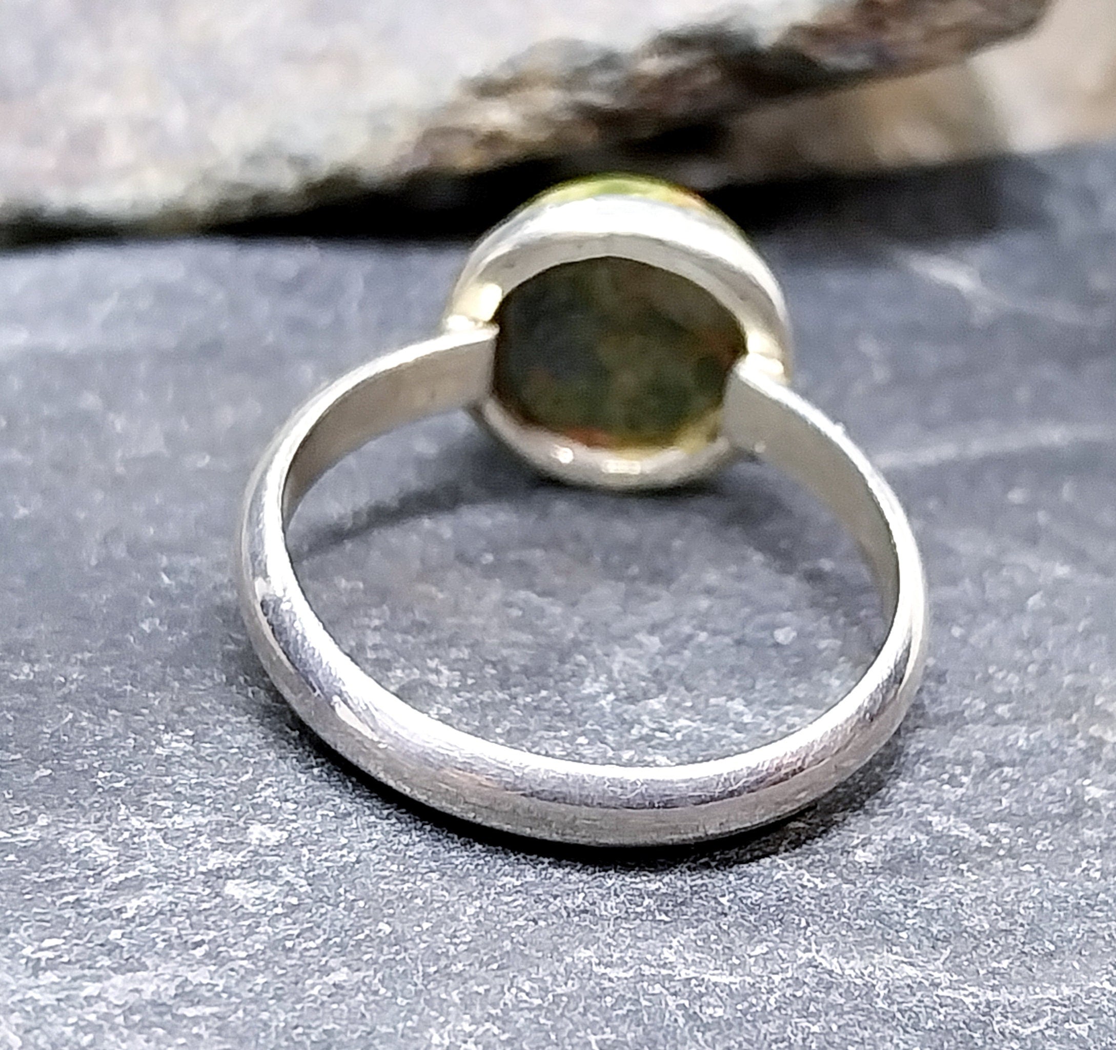 Vintage Sterling SILVER Mottled MOSS AGATE Ring - Size uk Q (us 8) - 3.1g