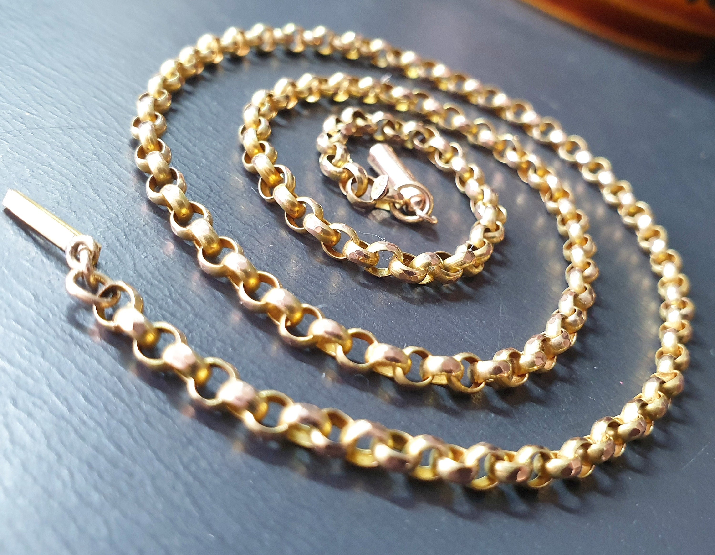 Antique 9ct GOLD ROLO BELCHER Chain Necklace with Barrel Clasp - 17.5" - 6.3g