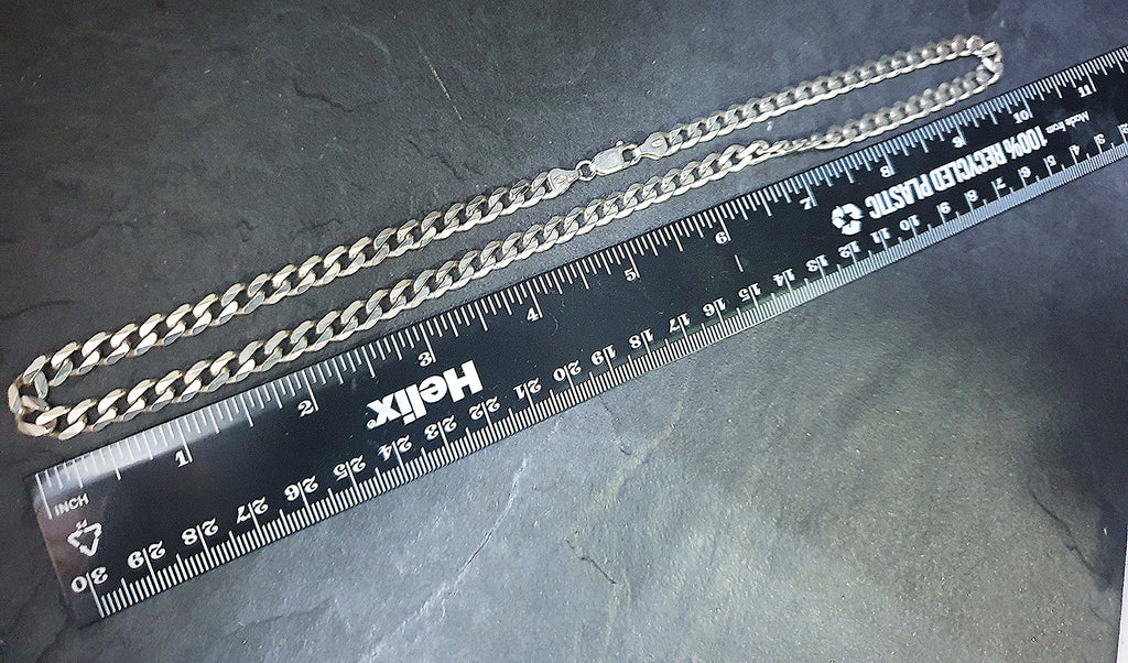 Chunky STERLING SILVER Flat Curb Link Chain Necklace - 20" Long - 32.8g