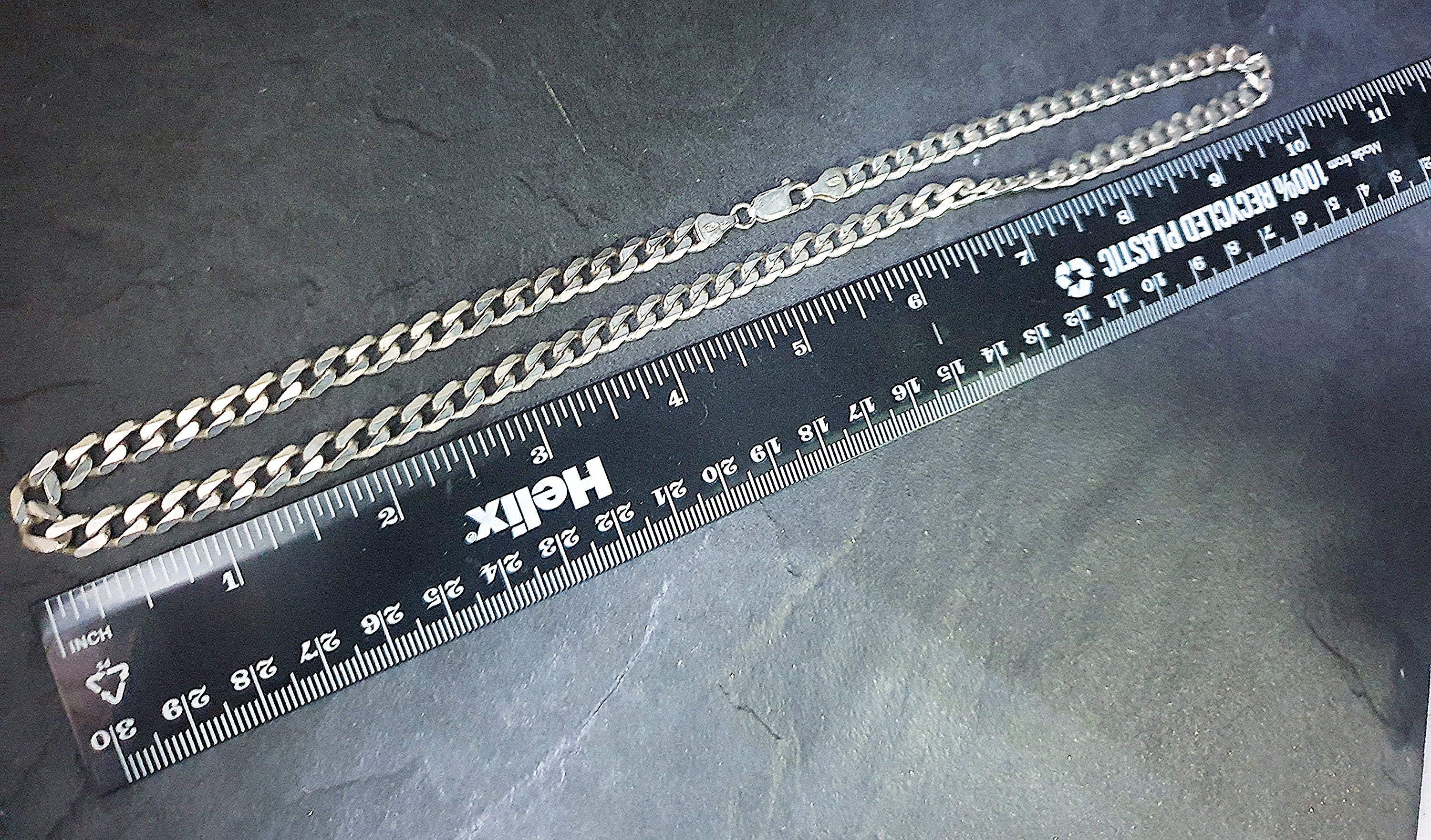Chunky STERLING SILVER Flat Curb Link Chain Necklace - 20" Long - 32.8g