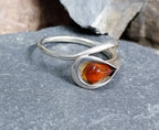 Vintage AMBER Sterling Silver Ring - Lily - uk size O (7.25) - 2.2g